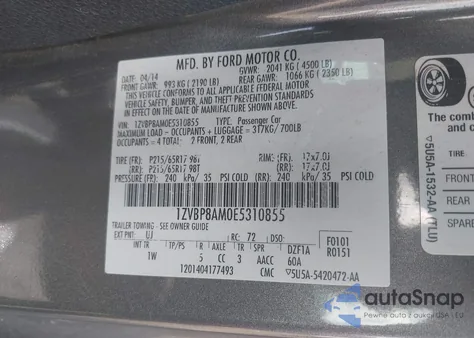 2014 Ford Mustang V6 from USA, damaged, VIN 1ZVBP8AM0E5310855